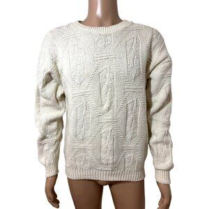Body Equip Men’s Sweater Vtg M Cream Textured Geometric Pattern Pullover USA